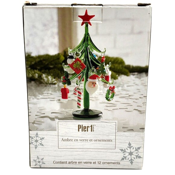 Pier 1 Imports Blown Art Glass Christmas Tree With 12 Min Glass Ornaments 6" h - Picture 3 of 11